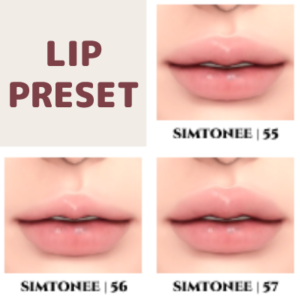 Présélection de lèvres pour Sims 4 : options 55, 56, 57