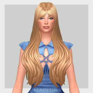 Femme aux cheveux blonds dans tenue bleue, jeu *Les Sims 4*