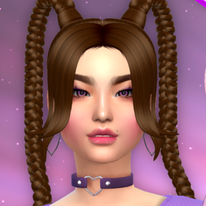 Avatar du jeu *Les Sims 4* avec coiffure tressée et collier violet