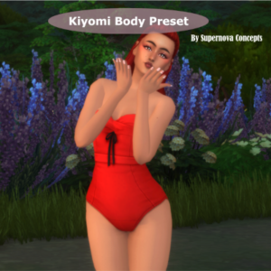 Préset corporel Kiyomi pour *Les Sims 4* en maillot rouge, Supernova Concepts