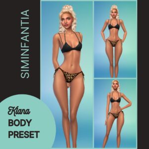 Preset Kiana corps pour Sims 4 en maillot noir et bikini léopard