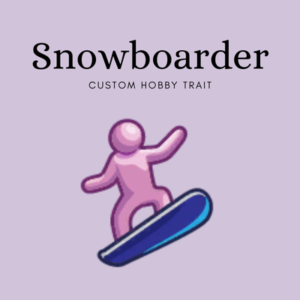Personnage des Sims 4 faisant du snowboard, trait hobby personnalisé
