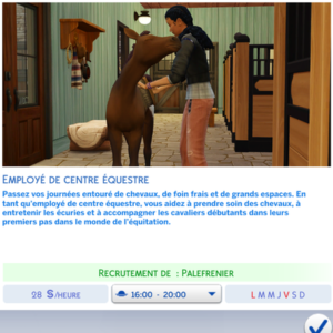 Recrutement palefrenier dans un centre équestre - Jeu Les Sims 4