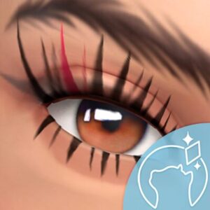 Illustration de l'œil d'un personnage dans Sims 4 avec maquillage stylisé