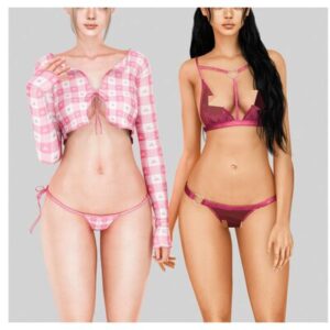 Deux avatars du jeu *Les Sims 4* en tenues estivales roses