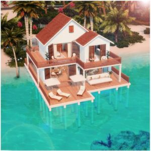 Maison sur pilotis tropicale pour *Les Sims 4* près de la plage