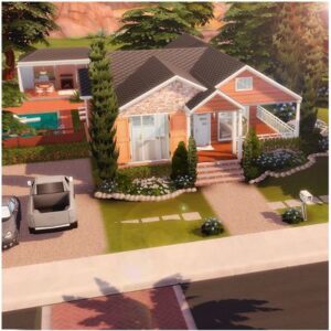 Maison du jeu *Les Sims 4* avec jardin et voiture