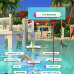 Choix de jeu dans *Les Sims 4* : piscine et options.