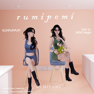 Deux Sims 4 en tenues Rumipomi, style élégant, avec fleurs