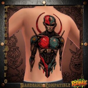 Tatouage style Sims 4 costume compatible base jeu, personnage cyberpunk
