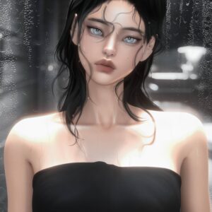 Illustration d'un personnage du jeu Sims 4 sous la douche