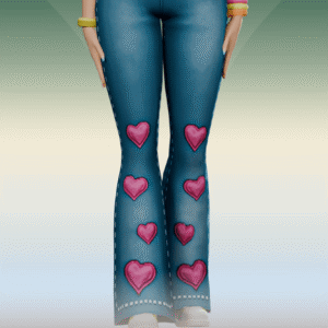 Pantalons moulants bleus à cœurs roses, Sims 4, jeu vidéo