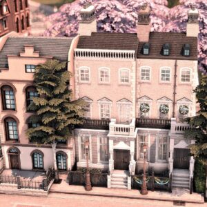 Maison élégante du jeu *Les Sims 4* décorée pour les fêtes