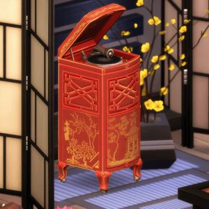 Phonographe chinois décoratif dans *Les Sims 4* Chinoiserie.