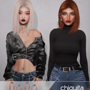 Deux avatars du jeu Sims 4 avec styles vestimentaires et coiffures variés.