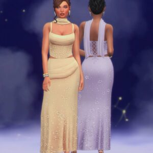 Robe élégante Sims 4 avec haut, jupe et écharpe Comet