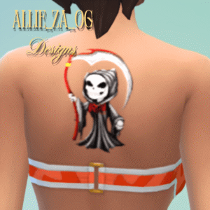 Tattoo Sims 4 squelette avec cape et cœur, style AllieZA.06 Designs