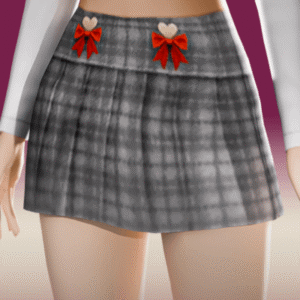 Mini-jupe plaidée Sims 4 avec nœuds rouges en cœur