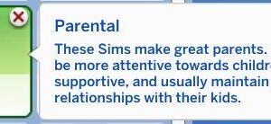 Sim 4 : Traits parentaux - Sim attentif et aimant avec ses enfants