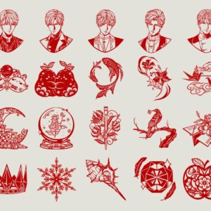 Illustrations stylisées inspirées de *Les Sims 4* : symboles et personnages.