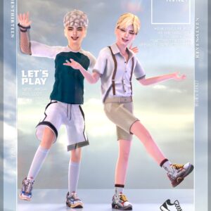Deux Sims 4 habillés pour jouer, style sportif et décontracté, avec des baskets Lifestyle Kicks.