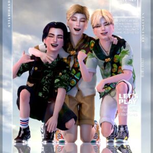 Trois Sims 4 en tenue casual jouant avec des chaussures lifestyle.
