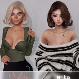 Deux avatars du jeu Sims 4, styles vestimentaires et coiffures variés.