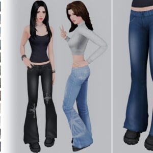 Personnages du jeu Sims 4 avec tenues et coloris de pantalons élégants