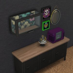 Bureau de jeu *Les Sims 4* avec décor vintage et écran rétro