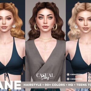 Coiffures Jane pour Sims 4, 90+ couleurs, tous âges