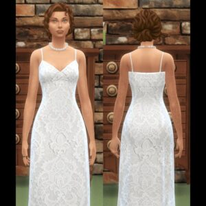 Robe de mariée élégante à motifs floraux dans *Les Sims 4*, vue de face et dos