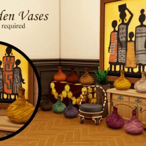 Vases en bois du jeu *Les Sims 4*, style vie insulaire