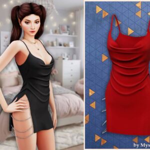 Robe noire à découpes et robe rouge Sims 4, style élégant