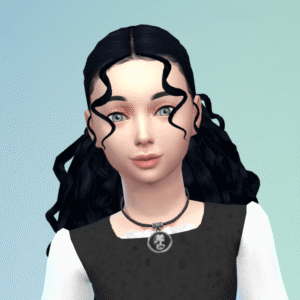 Personnage féminin des Sims 4 avec coiffure et collier stylisés