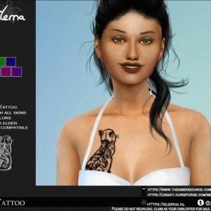 Tatouage 'Meow' sur la poitrine pour Sims 4, 7 couleurs disponibles