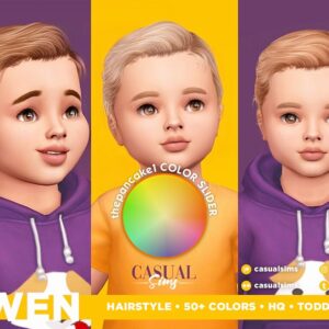Enfant virtuel Sims 4, coiffures et couleurs personnalisables.