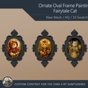 Cadre ovale orné pour peinture chat conte de fées - Sims 4