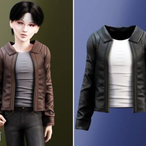 Veste en cuir marron sur mannequin virtuel, Sims 4