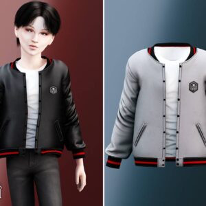 Veste style bomber Sims 4, noir et gris clair avec logo