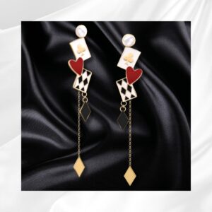 Boucles d’oreilles style jeu de cartes Sims 4, cœur rouge et pique