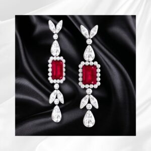 Boucles d’oreilles géantes avec rubis et diamants, style Sims 4 élégant