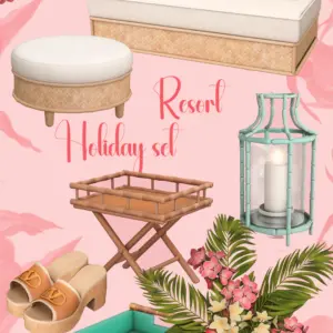 Ensemble de vacances tropicales pour *Les Sims 4* : meubles et décorations
