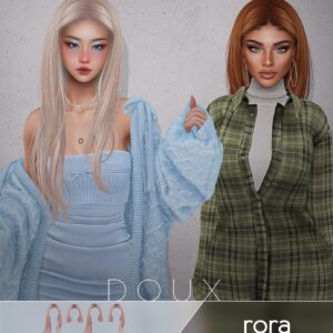 Deux avatars Sims 4, styles vestimentaires et coiffures variés, jeu vidéo RORA