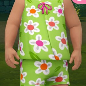 Enfant dans Sims 4 portant une tenue verte à fleurs, Martha