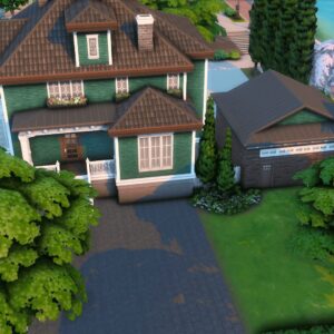 Maison de jeu *Les Sims 4* avec jardin et vue sur l’eau
