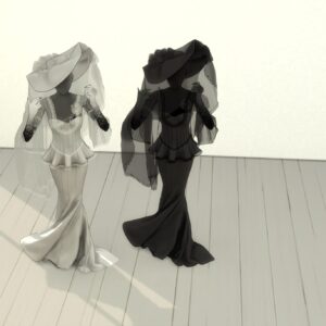 Robes de mariée et de deuil dans *Les Sims 4* près d'une fenêtre