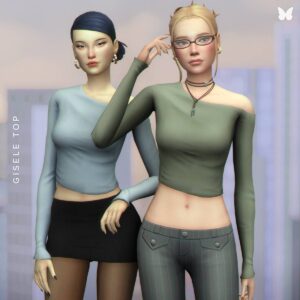 Hauts Gisele Top pour Sims 4, styles bleu et vert
