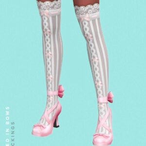 Bas résille Sims 4 avec lacets et rubans roses