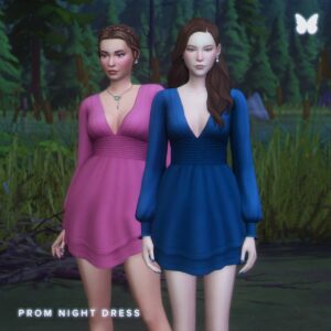 Robe de soirée prom Sims 4, couleurs violet et bleu