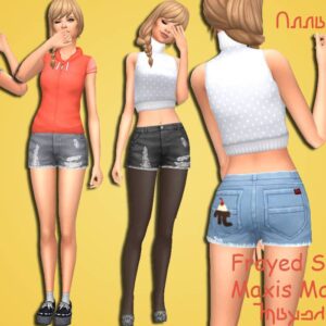 Jeu Sims 4 : shorts effilochés assortis avec tenues variées